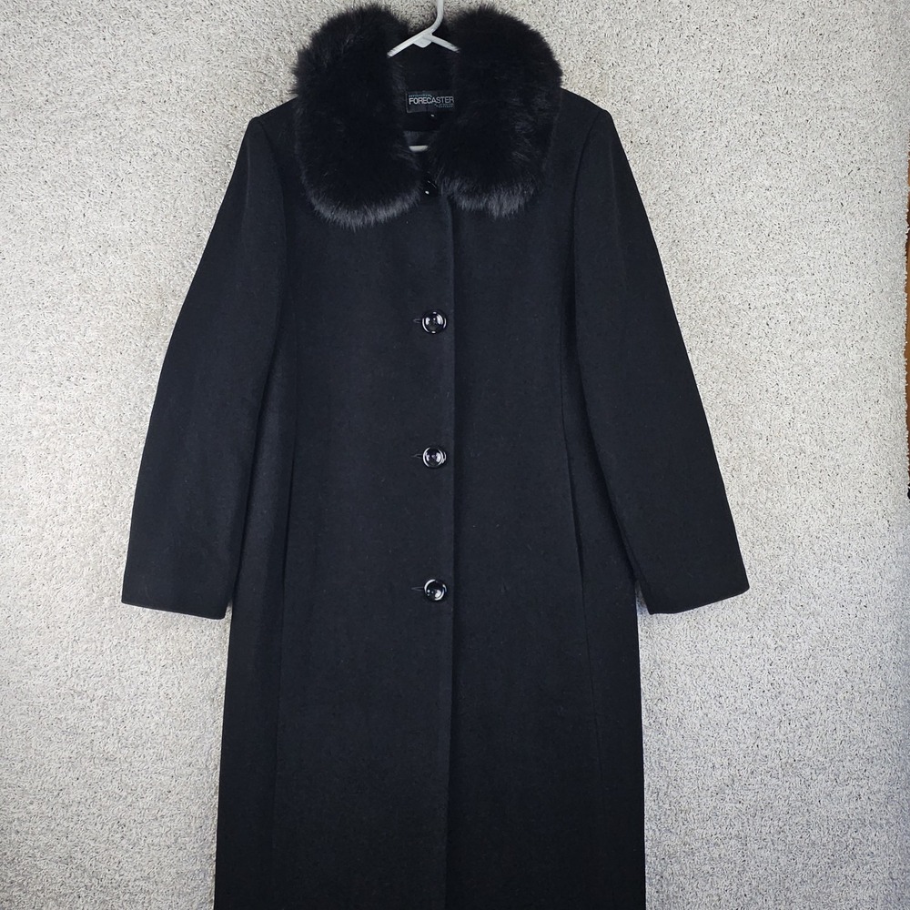 Vintage Forecaster Of Boston Black Long Coat Sz 8 Mob Wife Glam Fur Collar Lux